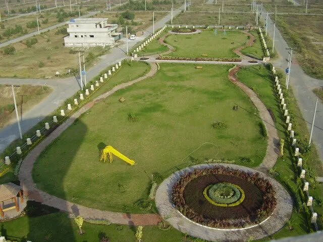 Winter flower beds laid out in a landscaped park